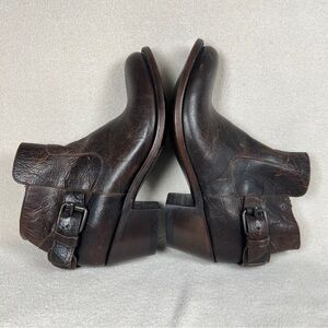 J.B. Dillon Cowgirl Ankle Boots Distressed Leather Buckle Zip Brown Women's 7B